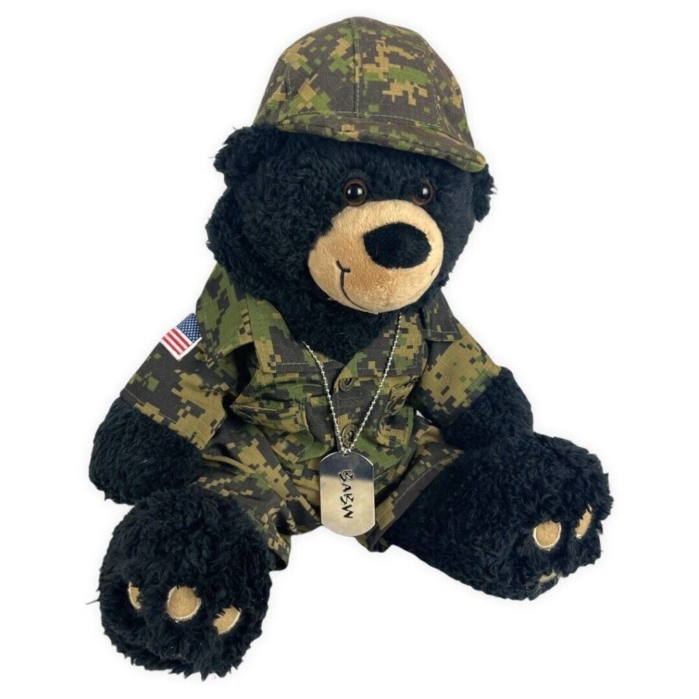 Bear Digital Camo Black Bear Army Dog Tags Camouflage Plush Stuffed Toy Retired - Picture 8 of 8